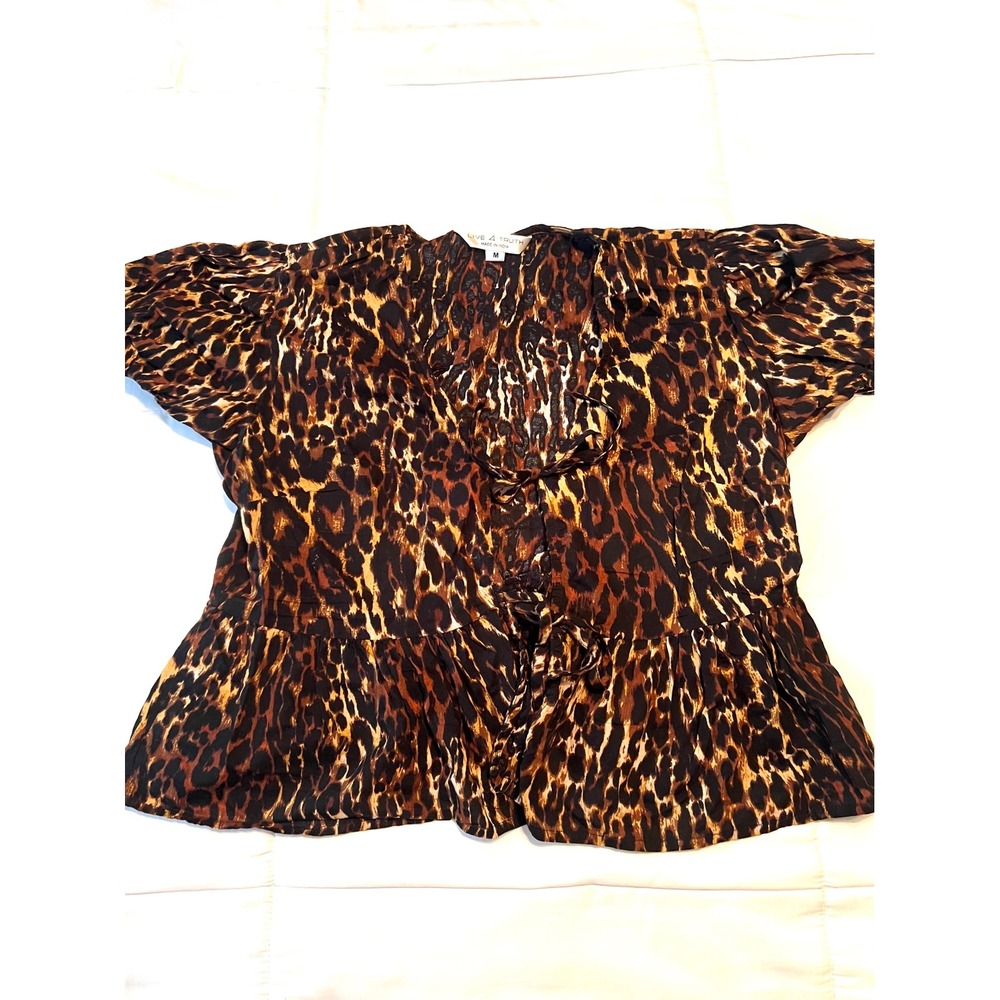 Live 4 Truth M Leopard Print Lace Up Peplum Blouse Y2K Animal Print Top